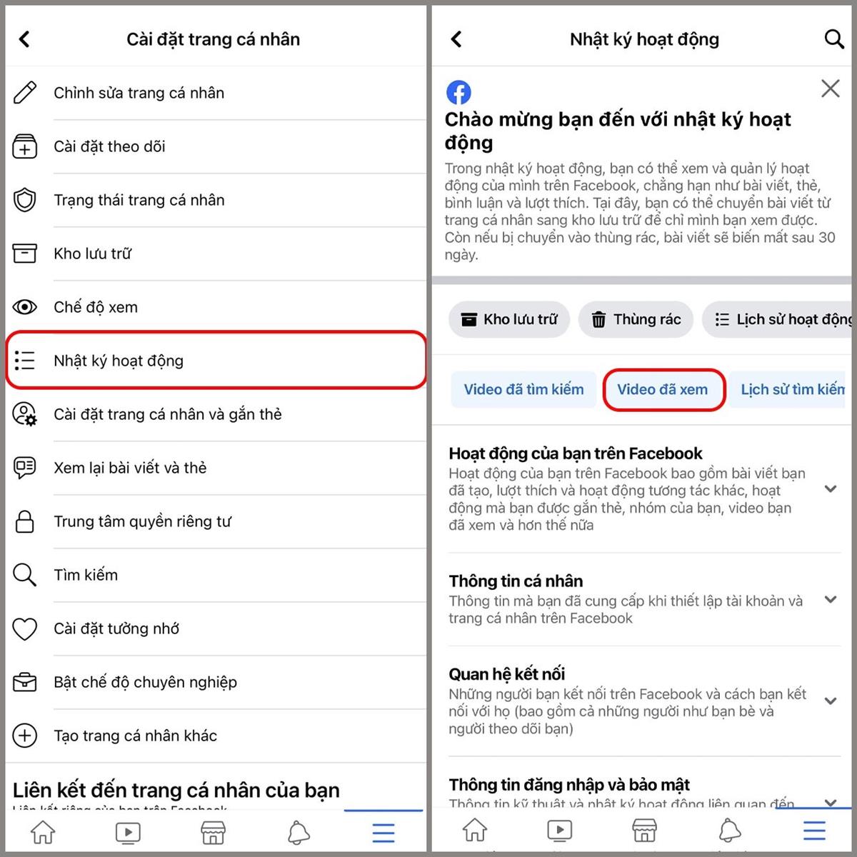 Tại giao diện này, hãy ấn chọn vào Video bạn đã xem.