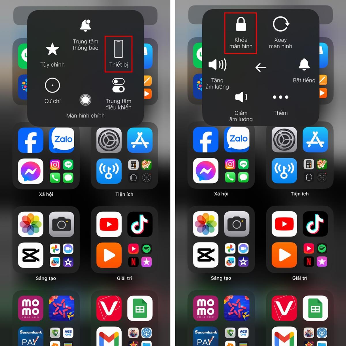 Hãy chọn ngay vào công cụ Assistive Touch > Chọn Thiết bị > Tại đây, hãy nhấn giữ biểu tượng Khóa màn hình ngay lập tức sẽ xuất hiện Trượt để tắt nguồn > Cuối cùng, chỉ cần vuốt qua là được.