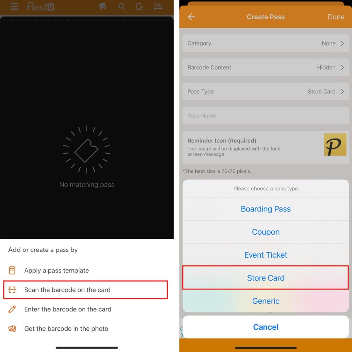 Tại giao diện này, hãy chọn vào mục Scan the barcode on the card để quét cho nhanh > Đưa mã vạch trên thẻ vào camera nha, hệ thống quét xong hãy chọn mục Store Card.