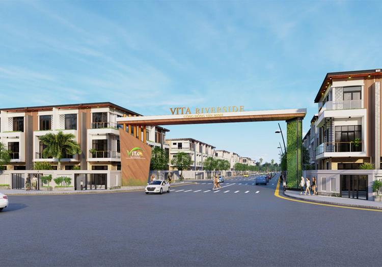 Cổng dự án đất nền Vita Riverside Tân Uyên Bình Dương