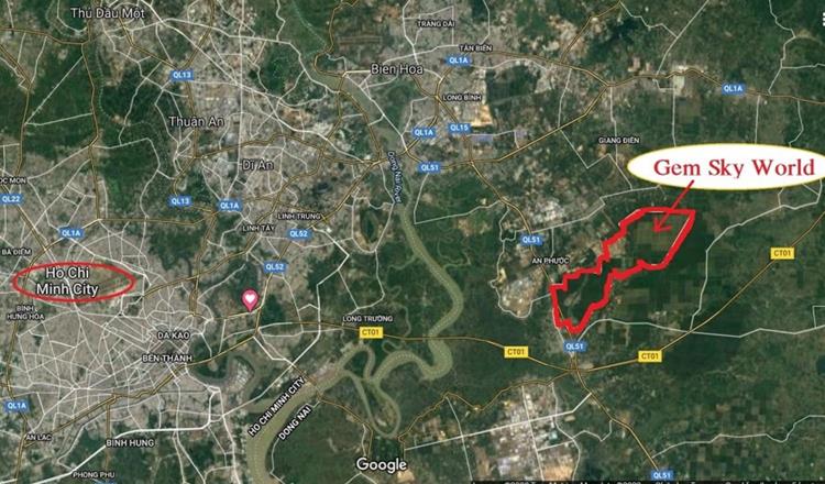 Vị trí dự án Gem Sky World Long Thành Đồng Nai trên Google Maps