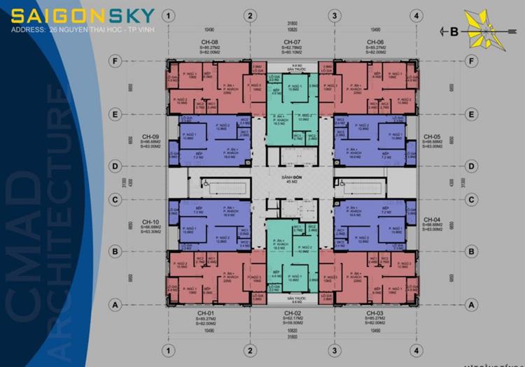 Mặt bằng dự án căn hộ SaiGon Sky Tower Nghệ An