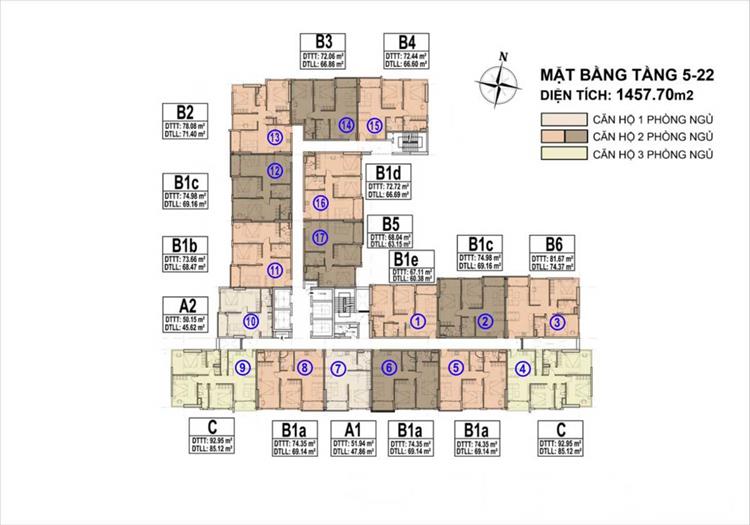 Mặt bằng tầng 5 đến 22 tại dự án căn hộ Venus Luxury Tân Thành