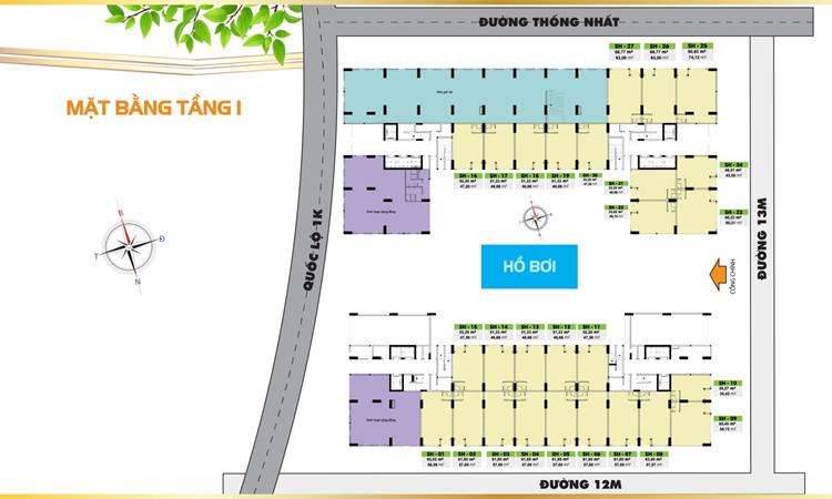 Phối cảnh mặt bằng tầng 1 dự án căn hộ Bcons Plaza