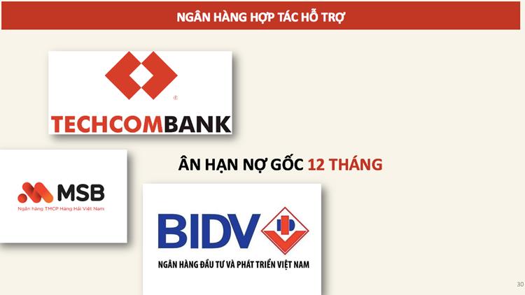 Ngân hàng hỗ trợ dự án vay và ân hạn nợ gốc 12 tháng.