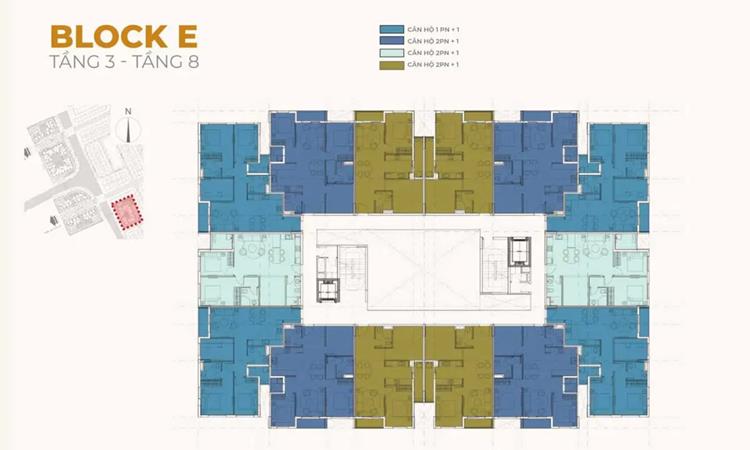 Mặt bằng tầng 3-8 Block E