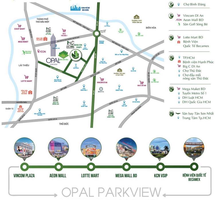 Vị trí khu căn hộ Opal Parkview Thuận An 