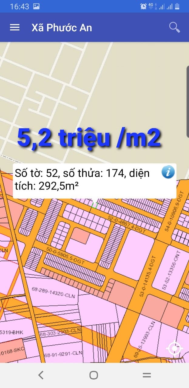 Bán đất Phước An số 52/174 giá cực rẻ chỉ 5.2 triệu/m2