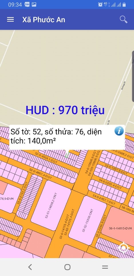 Bán nhanh lô đất HUD Phước An số 52/76 giá 970 triệu