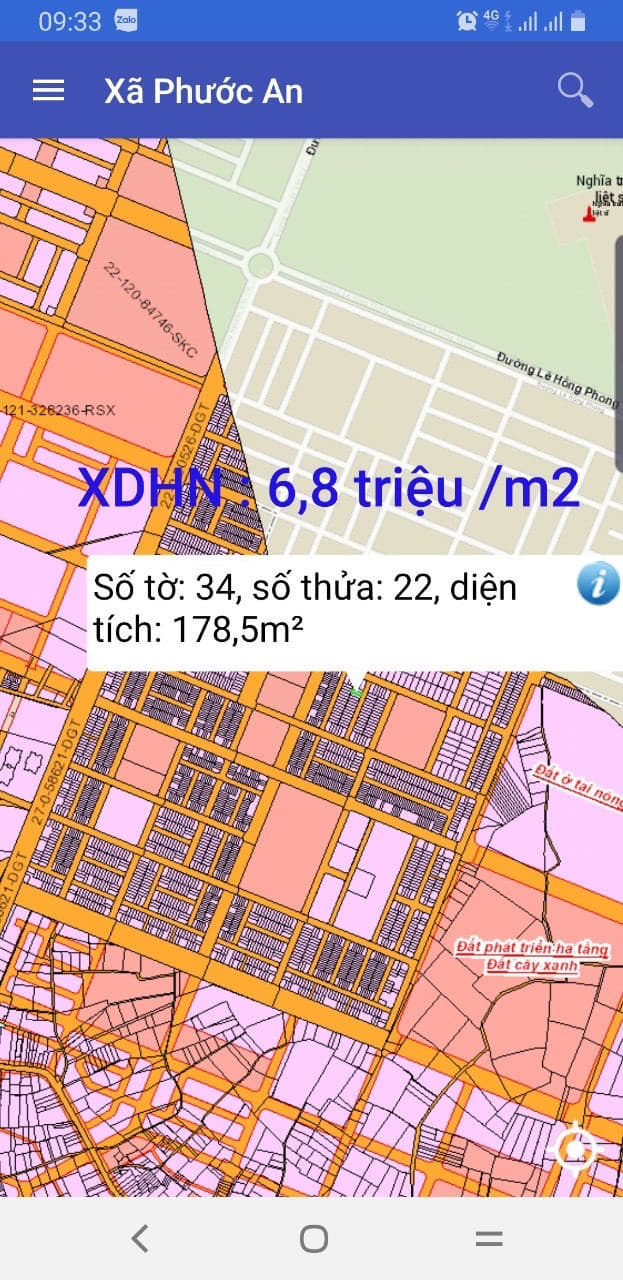 Bán đất XDHN Phước An số 34/22 giá 6.8 triệu/ m2