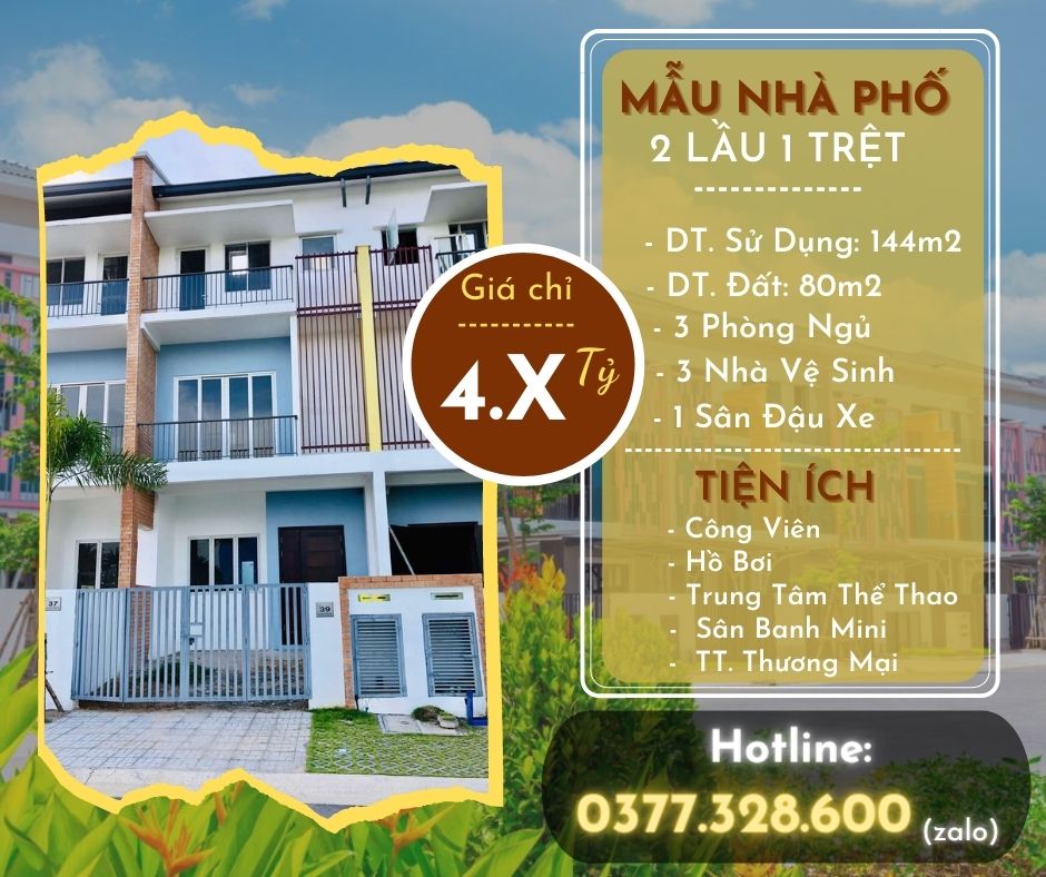 Bán Nhà Phố 2 Lầu 1 Trệt - 144m2 - Tại Làng Chuyên Gia Nước Ngoài - Lh: 0377328600