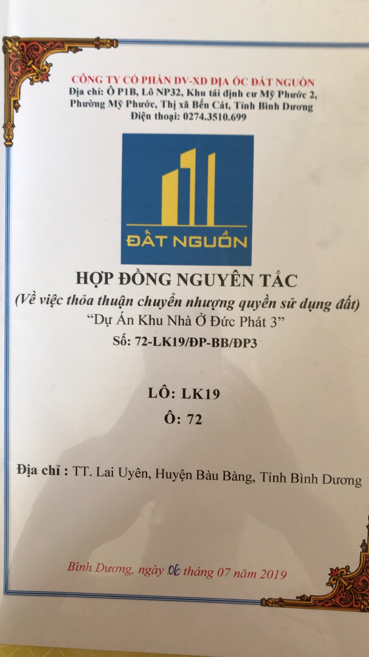 Chuyển nhượng lô đất tại dự án Đức Phát 3 liên kết 19 ô 72