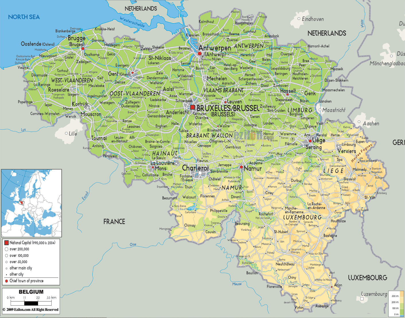 Bản đồ nước Bỉ (Belgium) khổ lớn phóng to