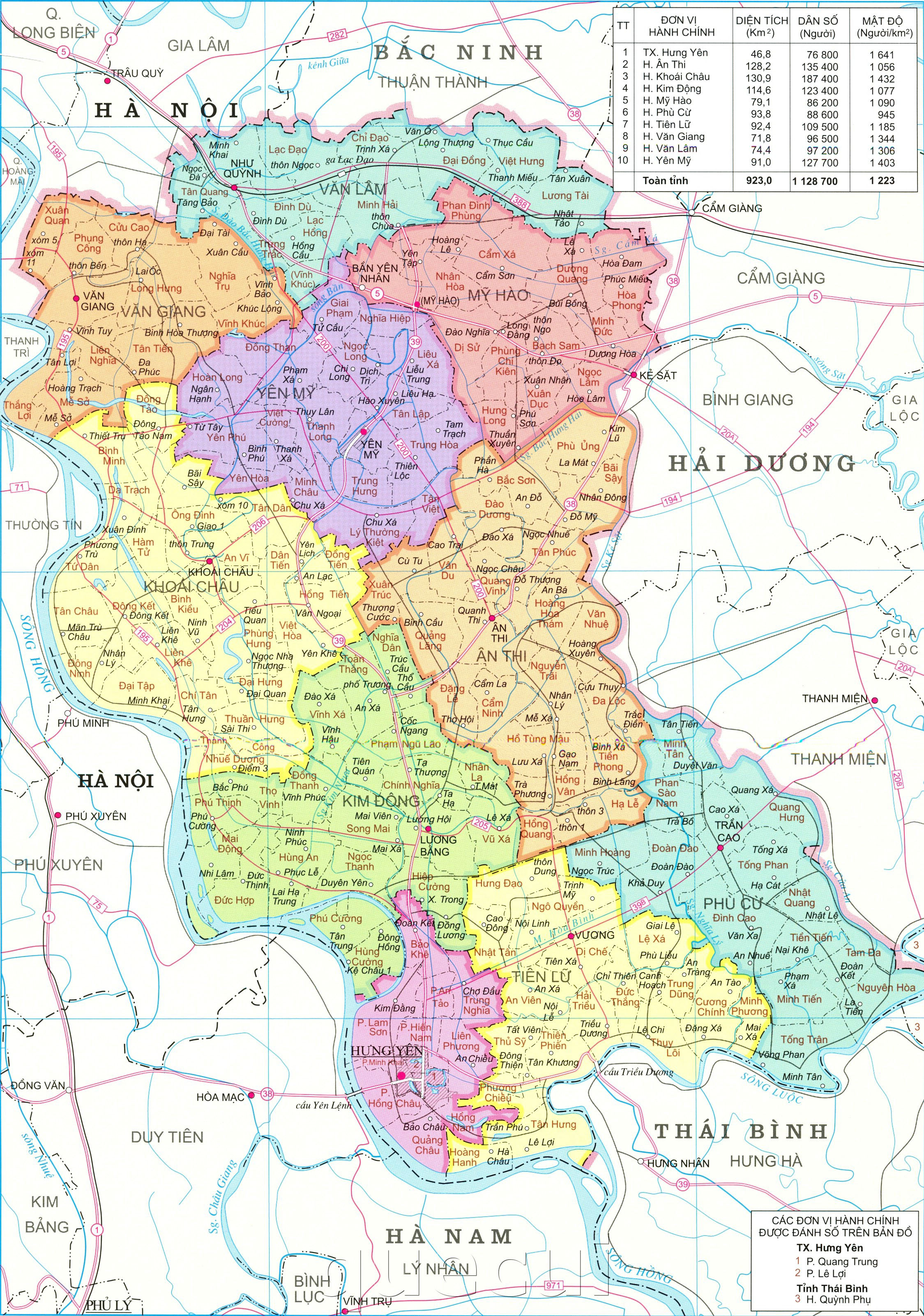 Bản đồ hành chính xã, huyện, thành phố tỉnh Hưng Yên năm 2022