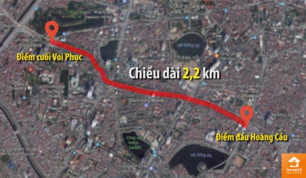 Tuyến Đường vành Đai 1 dài 2.2 km có điểm đầu tại Hoàng Cầu và điểm cuối Voi Phục