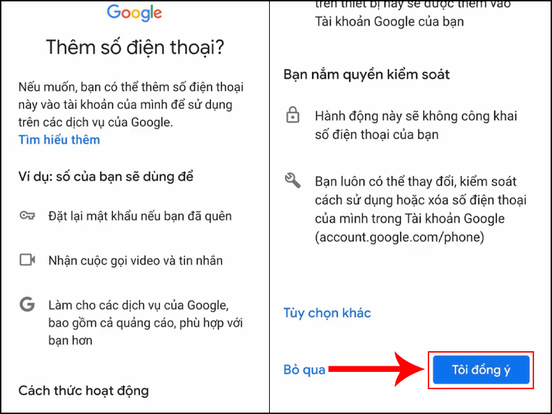 Ở mục Thêm số điện thoại?, nhấn Tôi đồng ý.