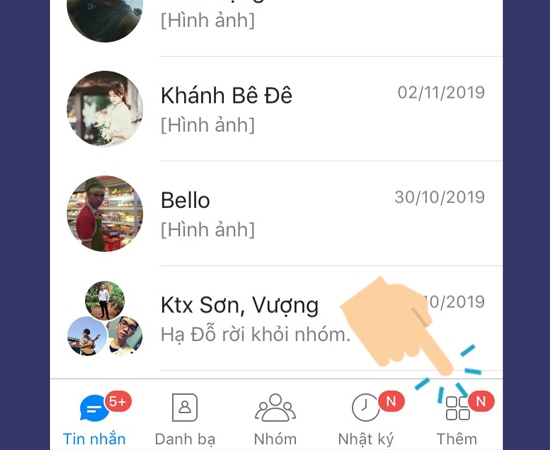 Truy cập vào Zalo trên điện thoại và chọn Thêm