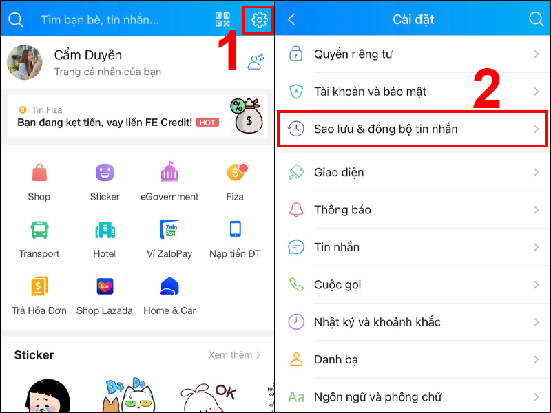 Bạn tiến hành vào mục Sao lưu & đồng bộ tin nhắn