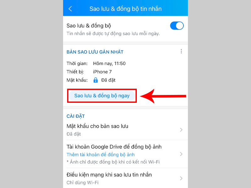 Bạn chọn Sao lưu & đồng bộ để tiến hành sao lưu