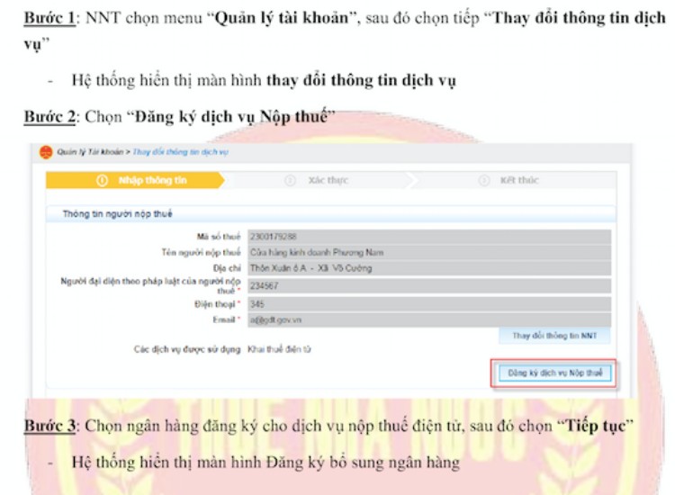 Đăng ký bổ sung dịch vụ Nộp thuế