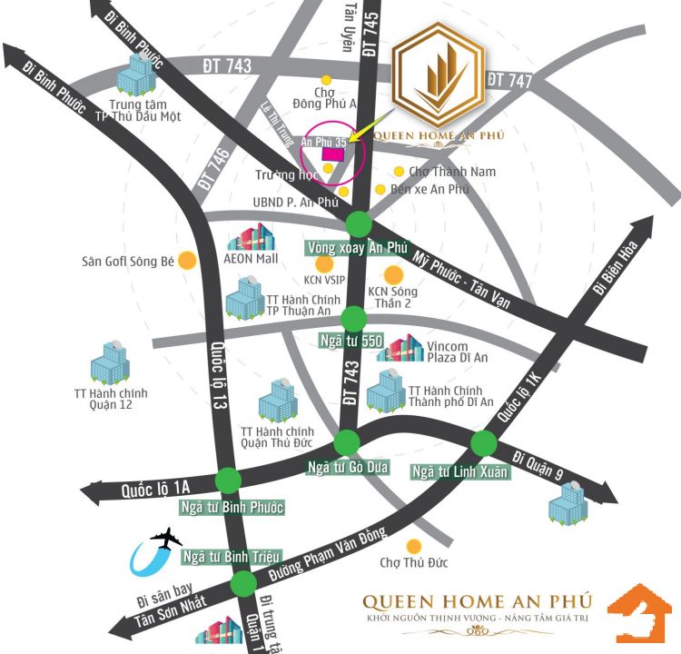 Vị trí dự án đất nền Queen Home An Phú