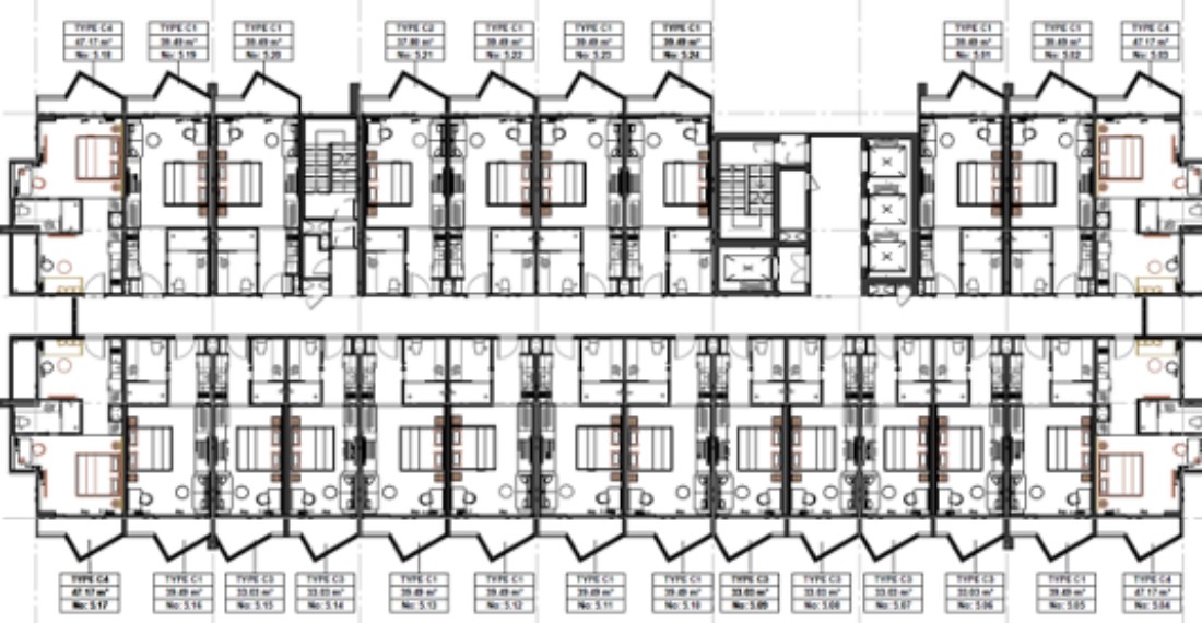 Mặt bằng Tầng 4, 5, 7, 8, 10, 11, (12B)14, (14)15,(15)16 & (16)17 Căn hộ du lịch​​​​​​​ THE JUNGLE