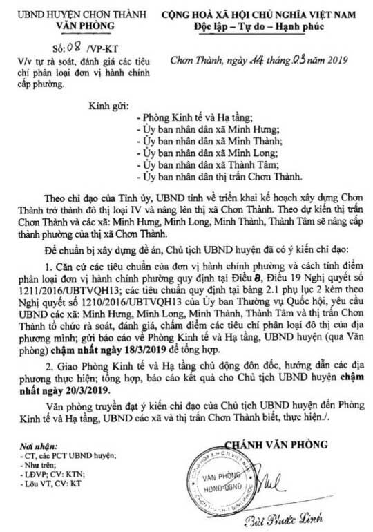 Chơn Thành định hướng phát triển lên thị xã Chơn Thành