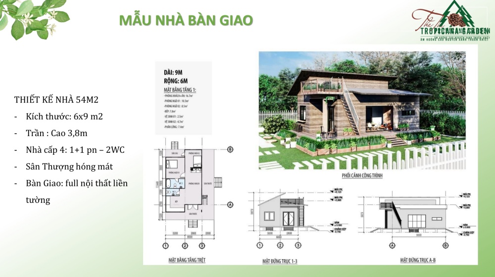 Thiết kế mẫu nhà bàn giao thiết kế 54m2 tại dự án Làng sinh thái The Tropicana Garden 