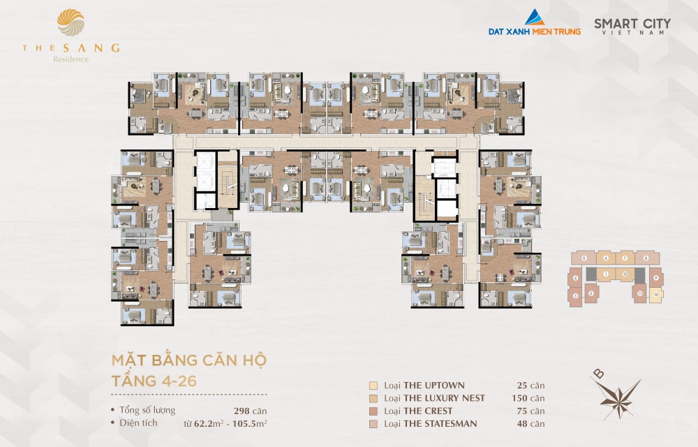 Mặt bằng căn hộ với 04 loại The Crest, The Luxury Nest, The Statesman, The Uptown