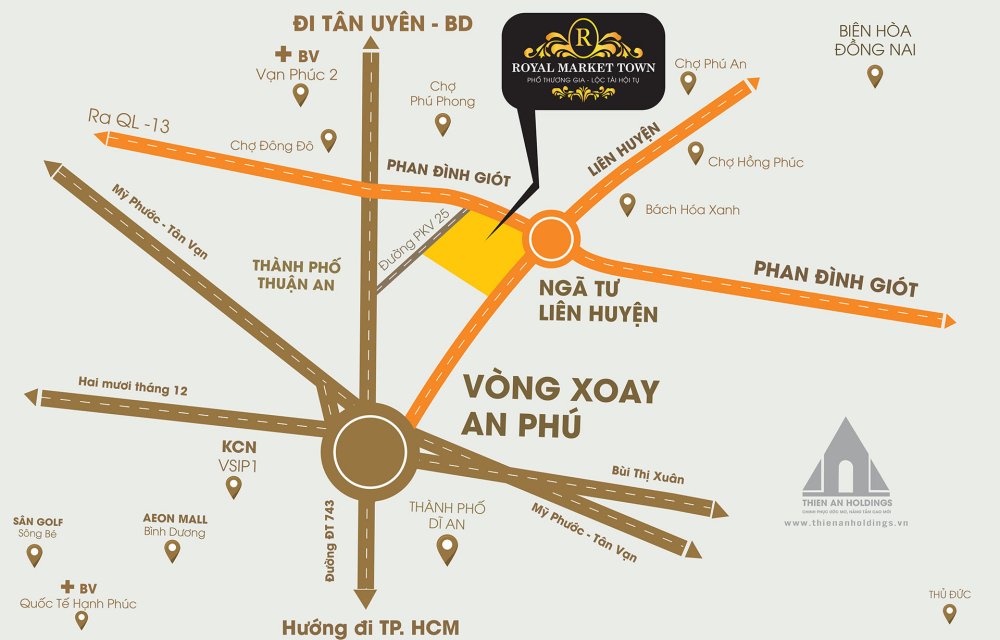 Vị trí dự án Royal Market Town Thuận An Bình Dương nằm trên 2 mặt tiền đường