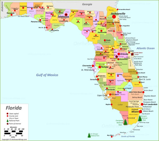 Bản đồ tiểu bang Floria của Hoa Kỳ năm 2022