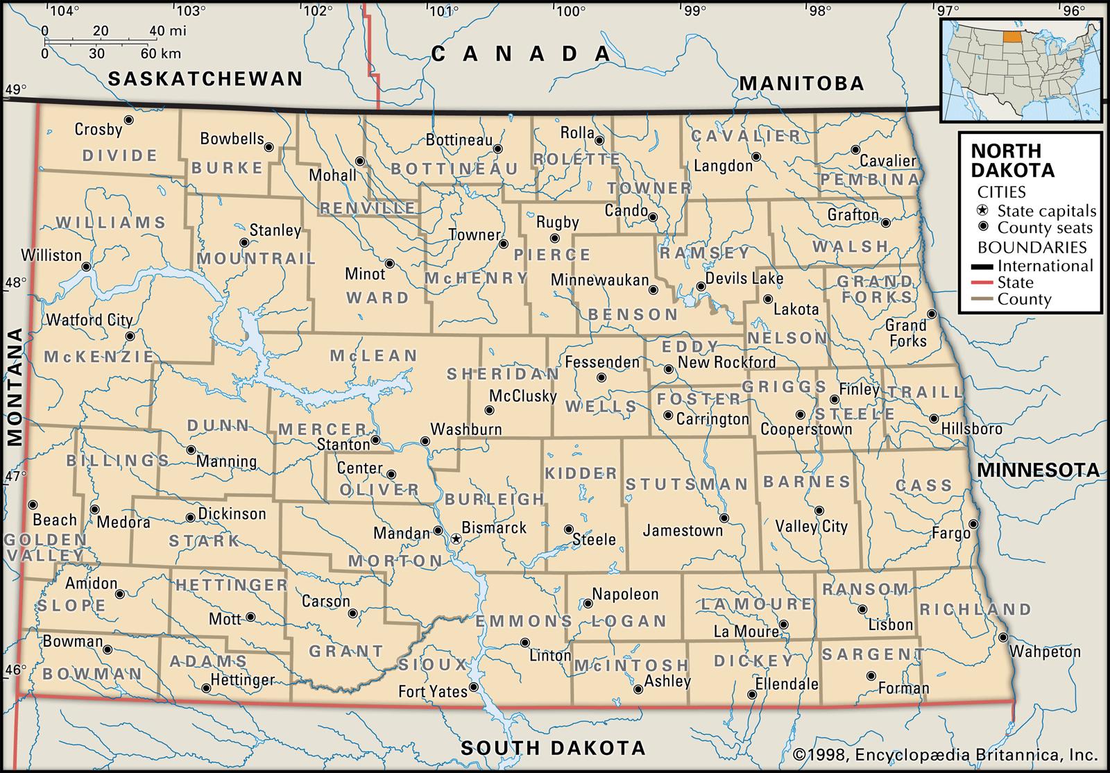 Bản đồ bang North Dakota của Hoa Kỳ năm 2022