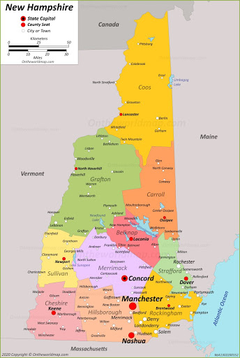Bản đồ tiểu bang New Hampshire của Hoa Kỳ năm 2022