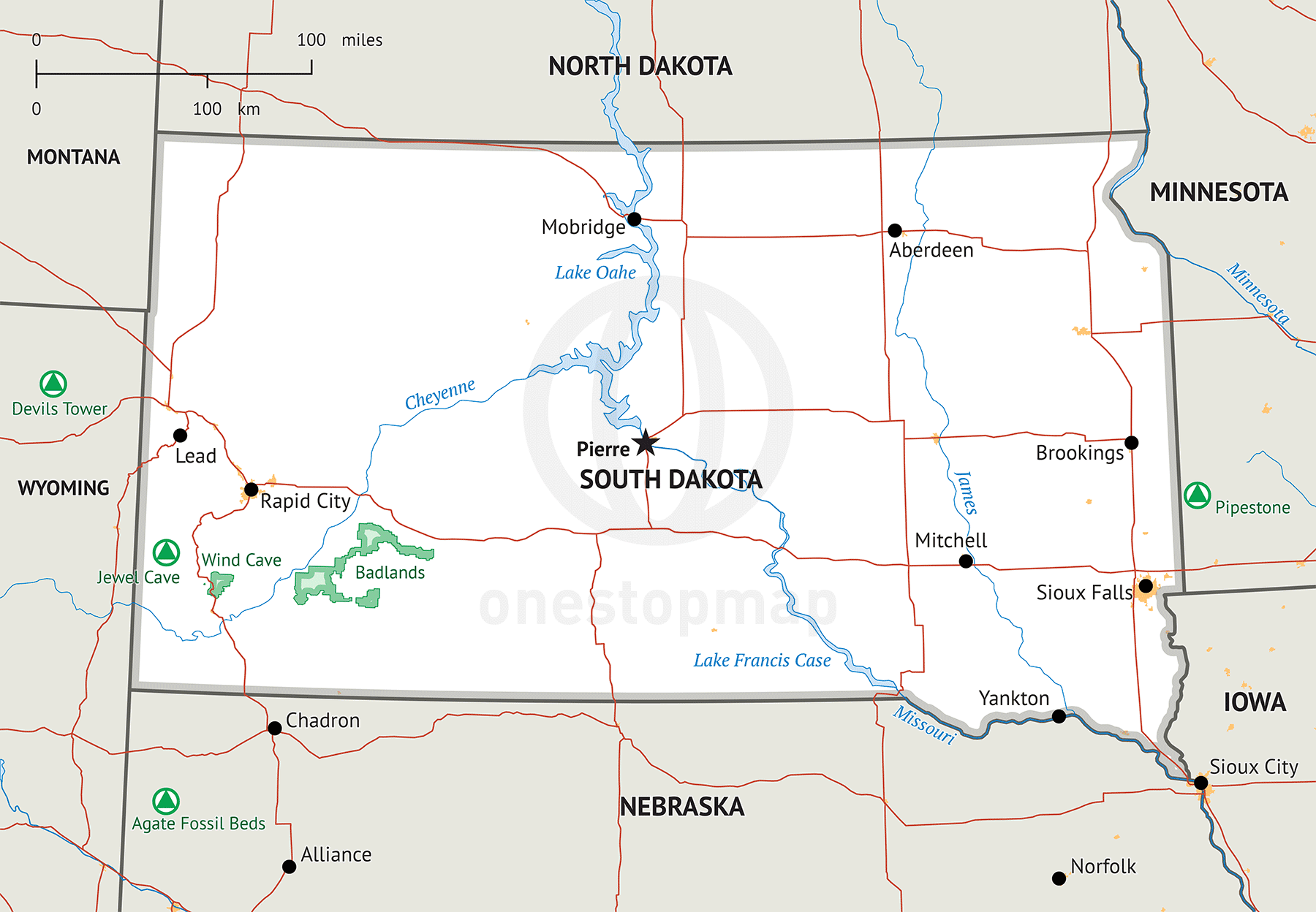 Bản đồ tiểu bang Nam Dakota của Hoa Kỳ năm 2022
