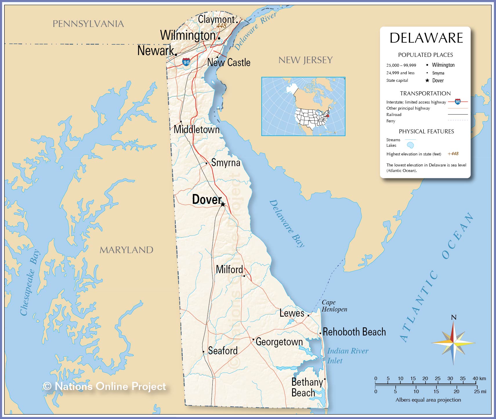 Bản đồ bang Delaware của Hoa Kỳ năm 2022