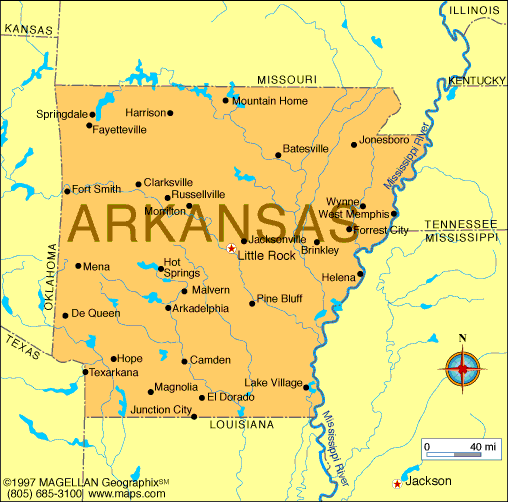 Bản đồ tiểu bang Arkansas của Hoa Kỳ năm 2022