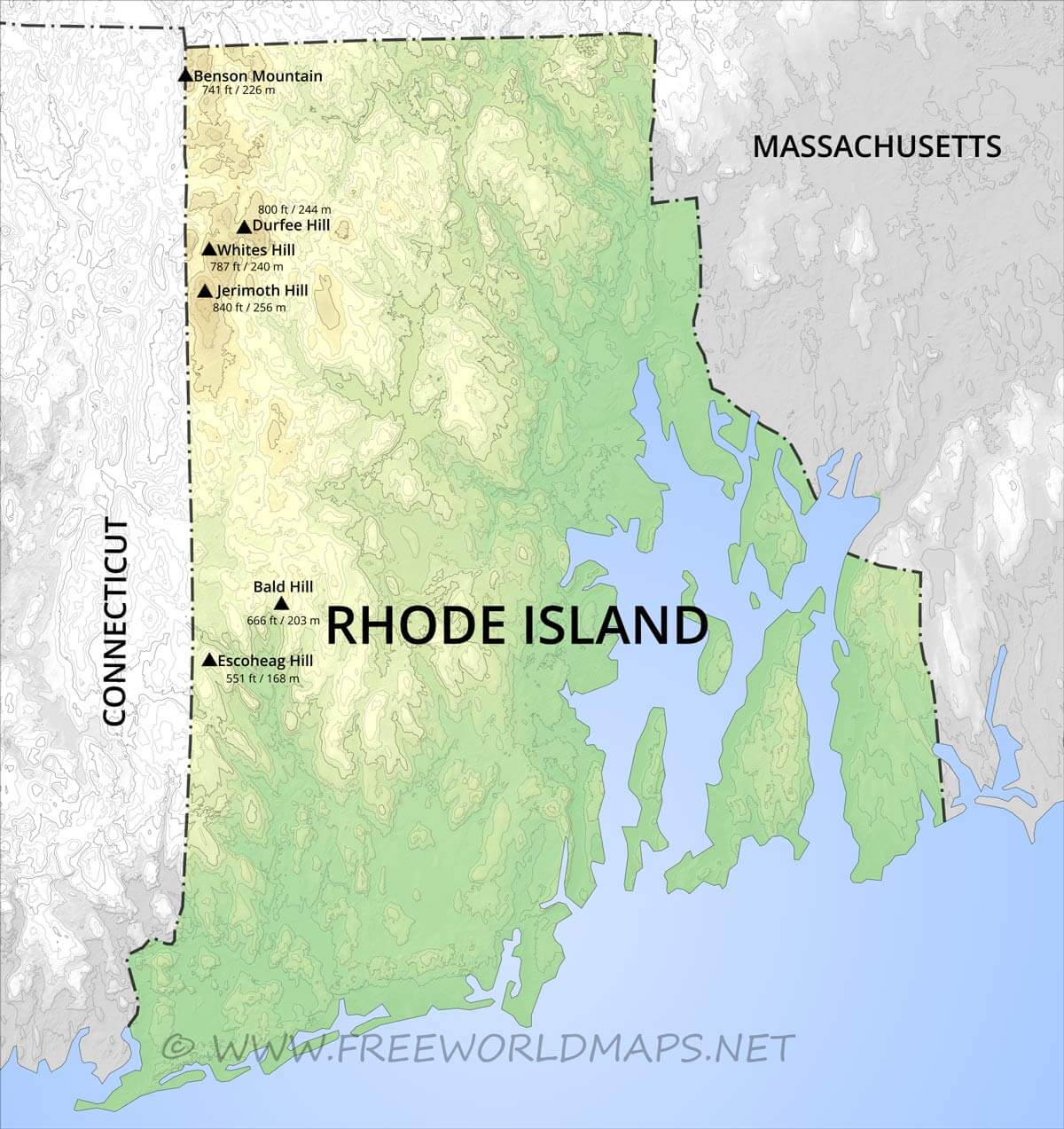 Bản đồ bang Rhode Island của Hoa Kỳ năm 2022