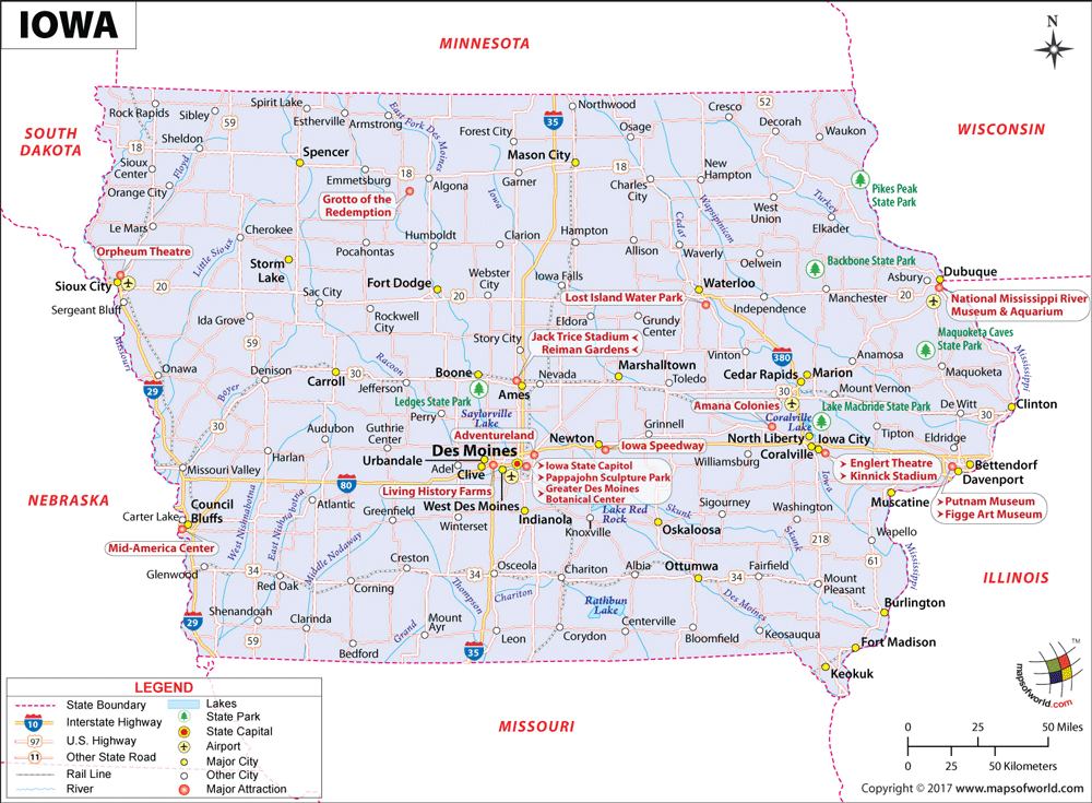 Bản đồ tiểu bang Iowa của Hoa Kỳ năm 2022