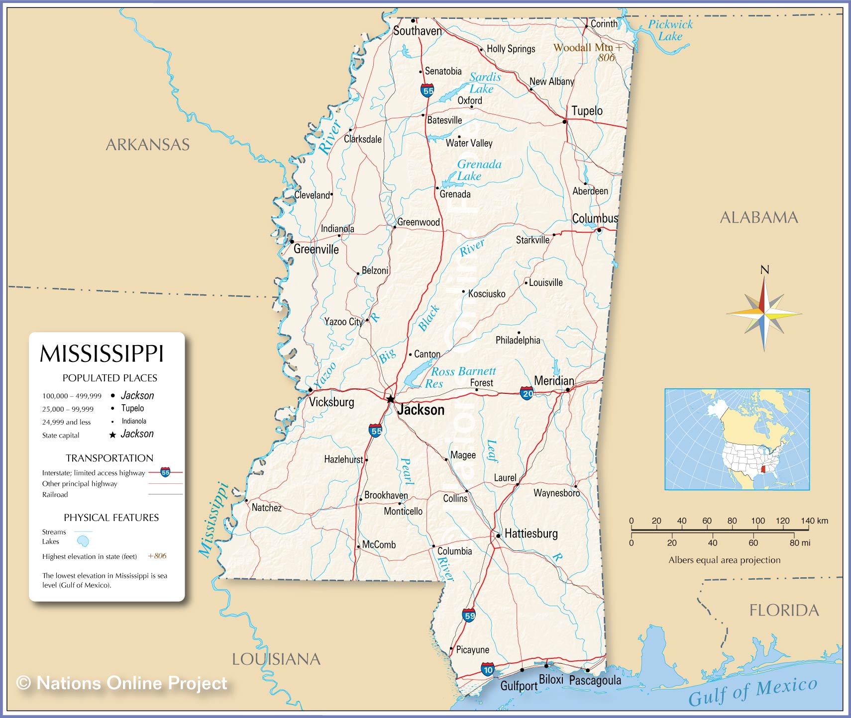 Bản đồ tiểu bang Mississippi của Hoa Kỳ năm 2022