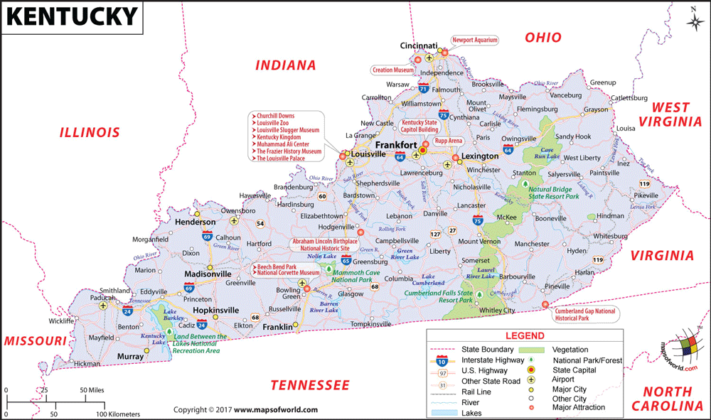 Bản đồ tiểu bang Kentucky của Hoa Kỳ năm 2022