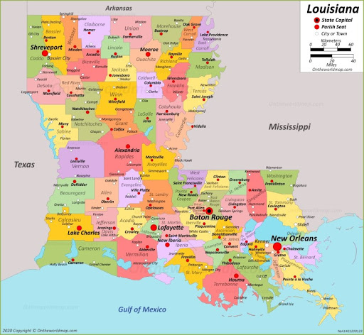 Bản đồ bang Louisiana của Hoa Kỳ năm 2022