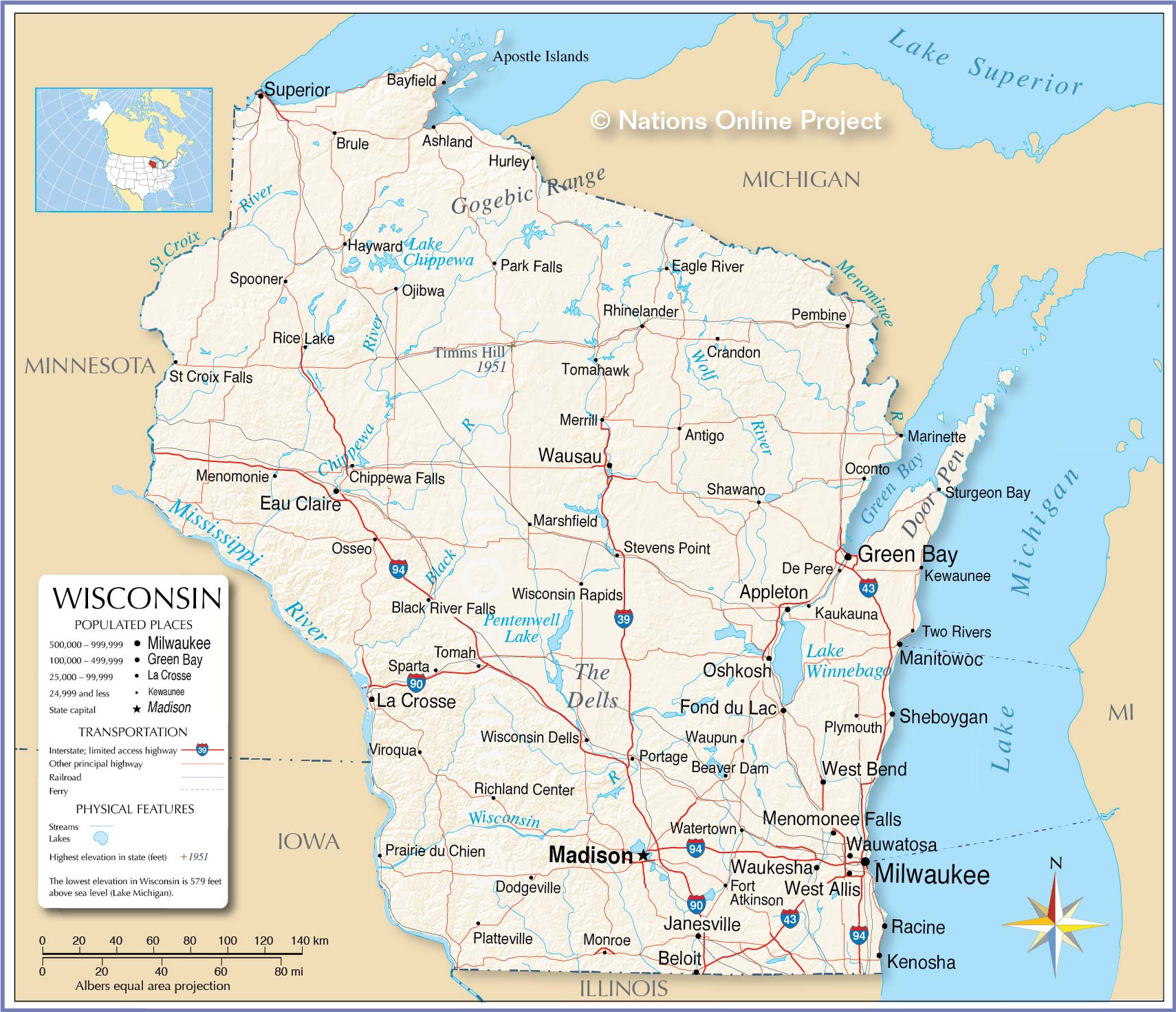 Bản đồ tiểu bang Wisconsin Hoa Kỳ năm 2022