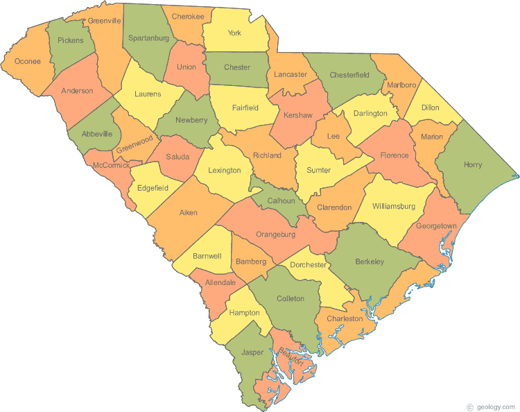 Bản đồ tiểu bang Nam Carolina của Hoa Kỳ năm 2022