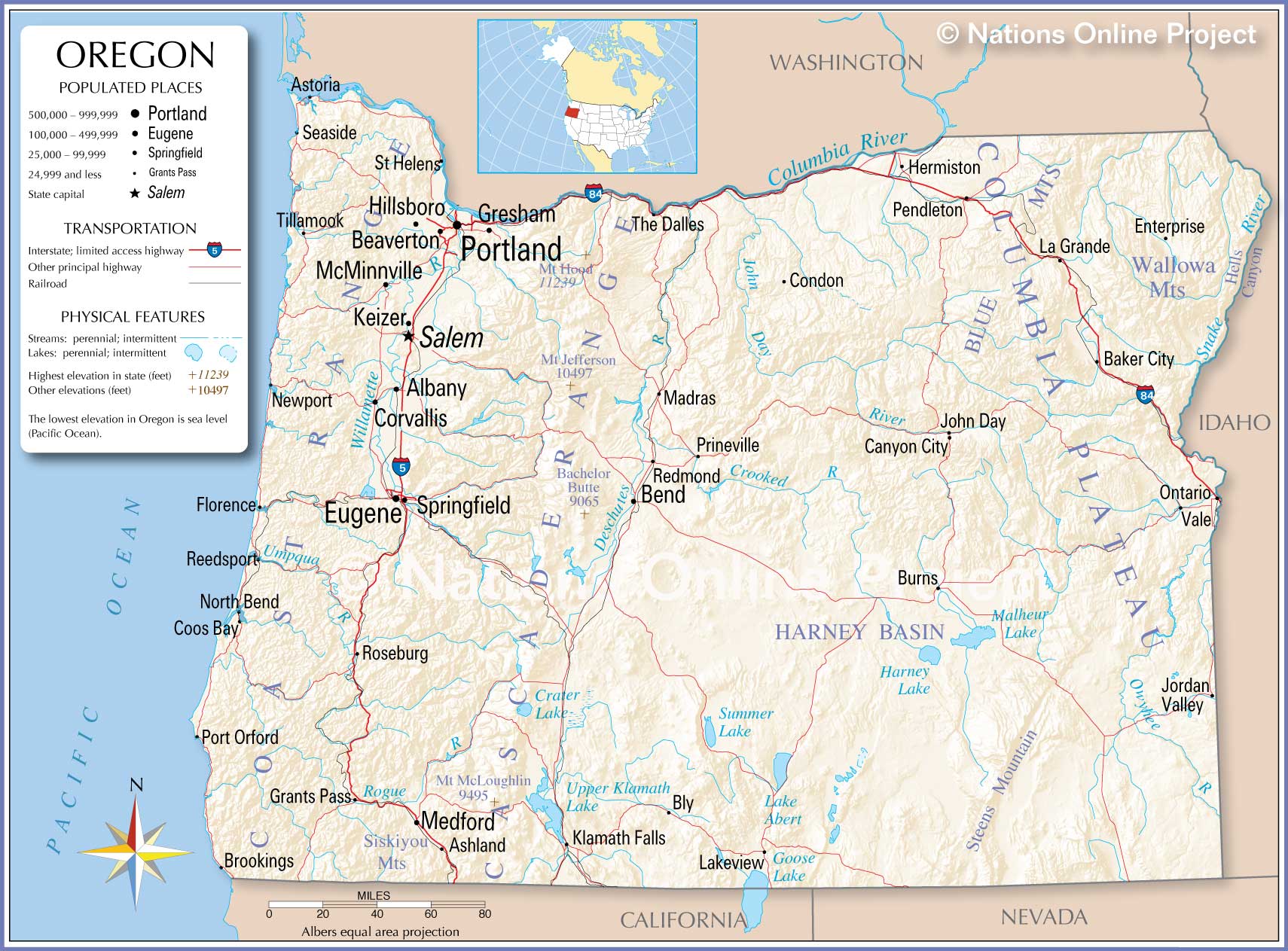 Bản đồ tiểu bang Oregon của Hoa Kỳ năm 2022