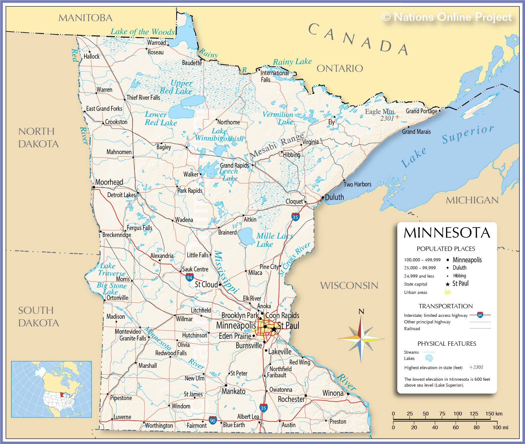 Bản đồ tiểu bang Minnesota của Hoa Kỳ năm 2022