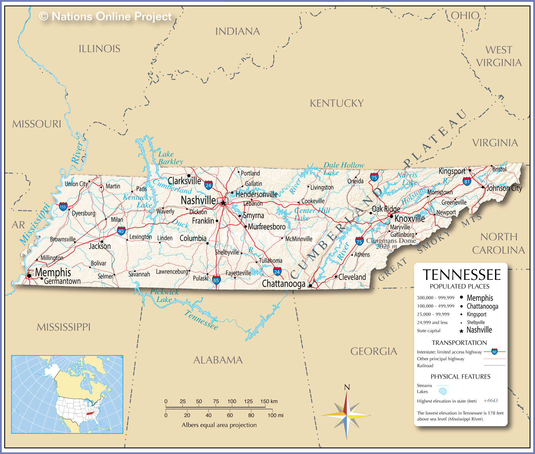 Bản đồ tiểu bang Tennessee của Hoa Kỳ năm 2022