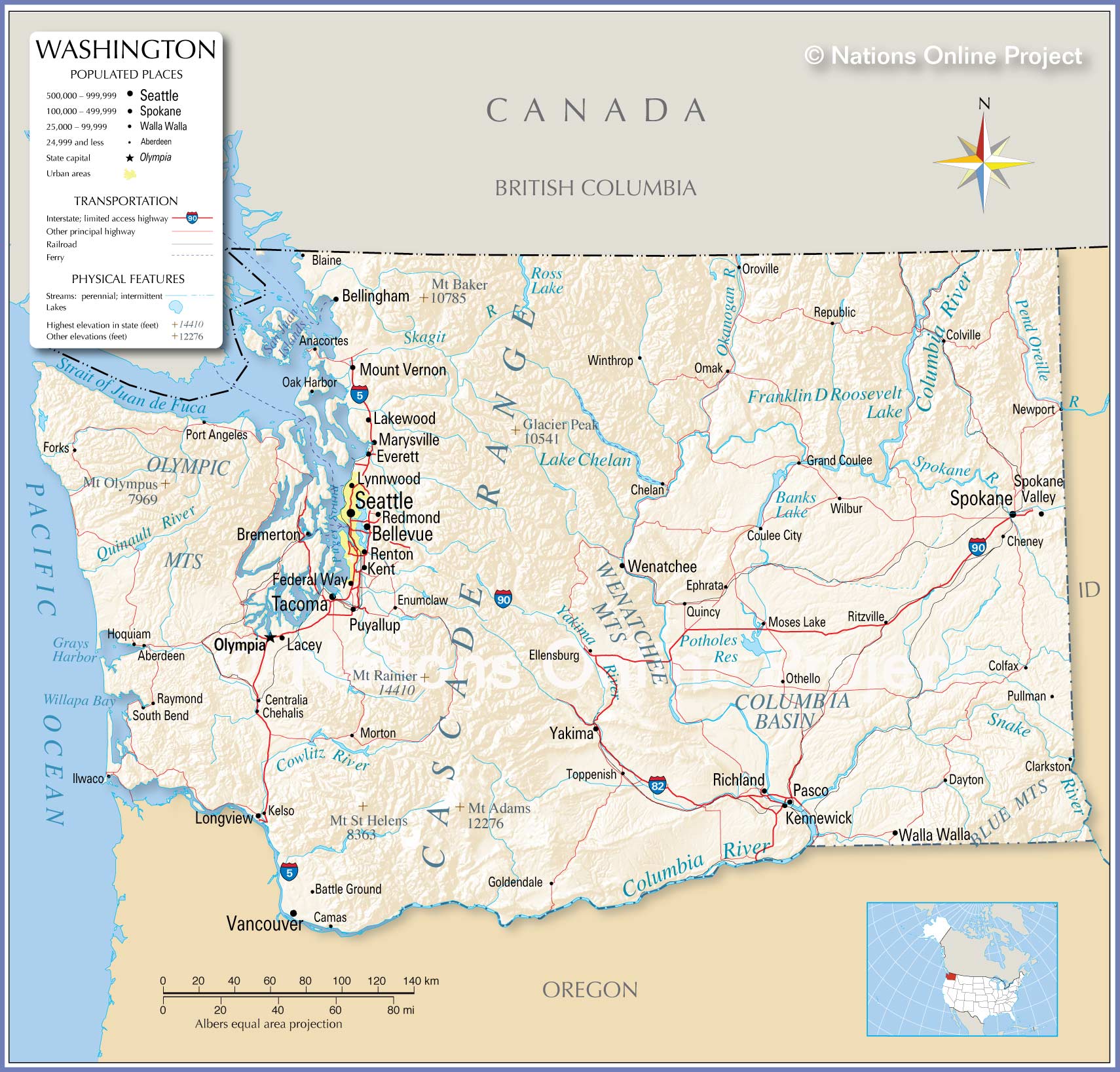 Bản đồ tiểu bang Washington của Hợp chủng quốc Hoa Kỳ năm 2022