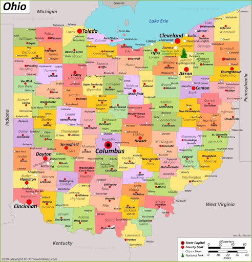 Bản đồ bang Ohio của Hoa Kỳ năm 2022