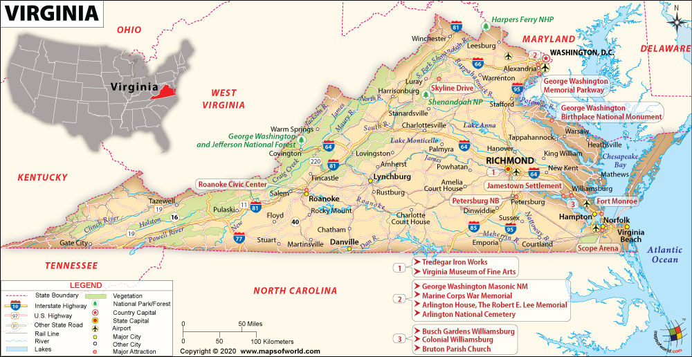 Bản đồ bang Virginia của Hoa Kỳ năm 2022
