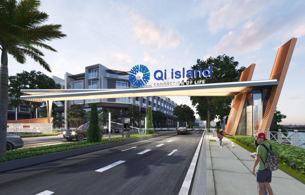 Cổng chính dự án đất nền Qi Island Bình Dương